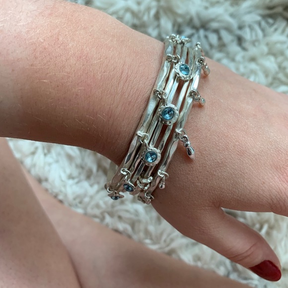 Silver and Blue Gemstone Bangle Bracelet Set - Picture 4 of 8